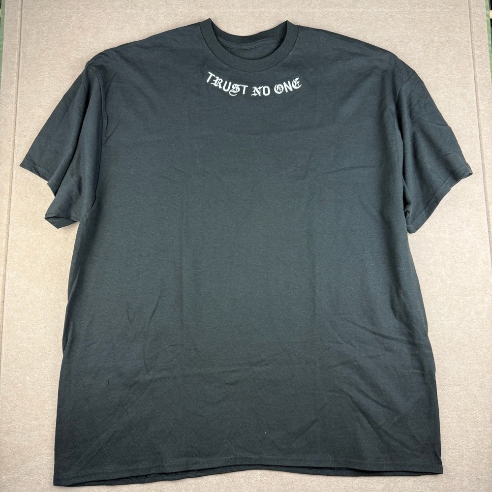 Trust No One Shirt Mens XL Black Embroidered Gothic Statement Streetwear Tee